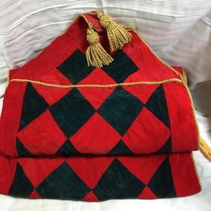 Quilted checkerboard motif table runner, gold cord & tassel embellishment,